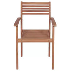 vidaXL - Set of 6 Stackable Patio Chairs with Cushions - Solid Teak Wood, Durable and Weather-Resistant, Ideal for Home, Office, Bar or Cafe