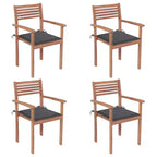 vidaXL Solid Teak Wood Patio Chairs with Anthracite Cushions, Weather Resistant, Outdoors Suitable, Pack of 4