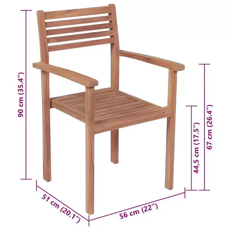 vidaXL Stackable Patio Chairs in Solid Teak Wood with Red Cushions, Outdoor Furniture Set for Gardens and Patios, Pack of 4