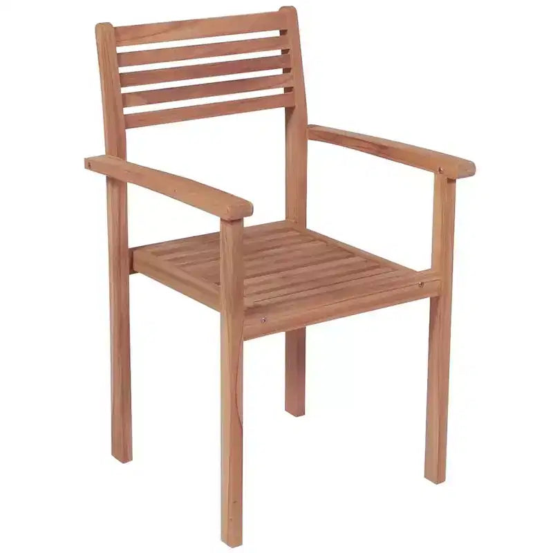 vidaXL Stackable Patio Chairs in Solid Teak Wood with Red Cushions, Outdoor Furniture Set for Gardens and Patios, Pack of 4