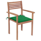 vidaXL Solid Teak Wood Patio Chairs with Comfy Green Cushions (Set of 2) - Weather-Resistant Outdoor Furniture for Home, Office or Cafe