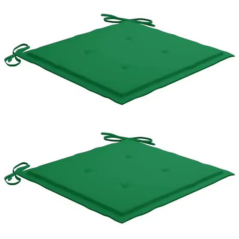 vidaXL Solid Teak Wood Patio Chairs with Comfy Green Cushions (Set of 2) - Weather-Resistant Outdoor Furniture for Home, Office or Cafe