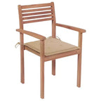 vidaXL Teak Wood Patio Chairs - Set of 4, Stackable Outdoor Furniture with Beige Cushions, Timeless Design, Suitable for Home, Office, Bar and Cafe