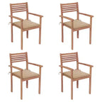 vidaXL Sedie da Giardino in Legno Teak - Set da 4, Arredo Esterno Impilabile con Cuscini Beige, Design Senza Tempo, Adatte per Casa, Ufficio, Bar e Caffè
