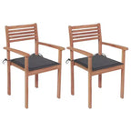 vidaXL Set di Sedie da Giardino in Legno Massello di Teak con Cuscini Antracite - Sedute da Esterno Resistenti agli Agenti Atmosferici per Cortile, Giardino, Terrazza, Portico