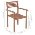 vidaXL 6X Teak Wooden Stackable Patio Chairs with Cushions, Durable, Waterproof Outdoor Garden, Timeless Design for Homes, Offices, Bars, Cafes