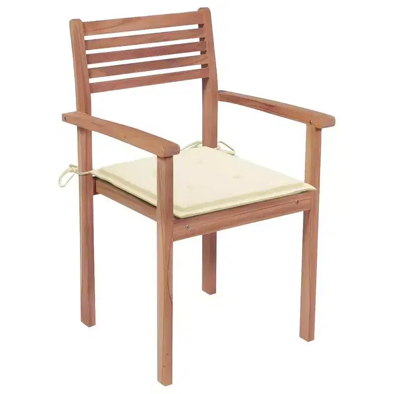 vidaXL Solid Teak Wood Stackable Patio Chairs with Cream Cushions - Set of 6 - Garden/Outdoor/Lounge Seating - Weather-Resistant Finish
