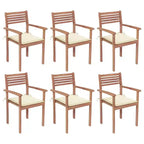 vidaXL Solid Teak Wood Stackable Patio Chairs with Cream Cushions - Set of 6 - Garden/Outdoor/Lounge Seating - Weather-Resistant Finish