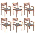 vidaXL Sedie da Giardino Impilabili in Legno di Teak con Cuscini - Set da 6 - Resistenti alle Intemperie, Facili da Montare, Design Versatile