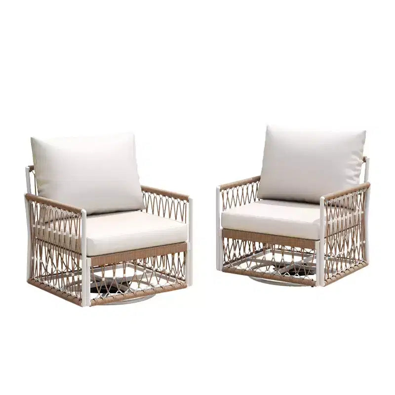 Christopher Knight Home Milles 360 Swivel Bohemian Patio Lounge Chair with Handwoven Rope and Cushions (Set of 2)