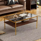 Okak Rectangle Modern Coffee Table with Storage Open Shelves, Tempered Glass Top Practical Side Table for Living Room Dining room