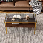 Okak Rectangle Modern Coffee Table with Storage Open Shelves, Tempered Glass Top Practical Side Table for Living Room Dining room
