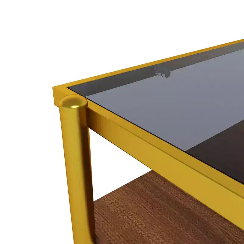 Okak Rectangle Modern Coffee Table with Storage Open Shelves, Tempered Glass Top Practical Side Table for Living Room Dining room