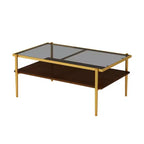 Okak Rectangle Modern Coffee Table with Storage Open Shelves, Tempered Glass Top Practical Side Table for Living Room Dining room