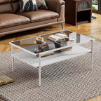 Okak Rectangle Modern Coffee Table with Storage Open Shelves, Tempered Glass Top Practical Side Table for Living Room Dining room