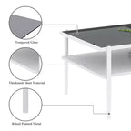 Okak Rectangle Modern Coffee Table with Storage Open Shelves, Tempered Glass Top Practical Side Table for Living Room Dining room