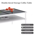 Okak Rectangle Modern Coffee Table with Storage Open Shelves, Tempered Glass Top Practical Side Table for Living Room Dining room