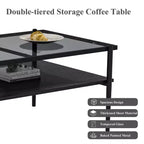 Okak Rectangle Modern Coffee Table with Storage Open Shelves, Tempered Glass Top Practical Side Table for Living Room Dining room