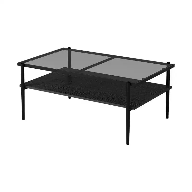 Okak Rectangle Modern Coffee Table with Storage Open Shelves, Tempered Glass Top Practical Side Table for Living Room Dining room