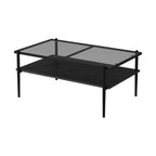 Okak Rectangle Modern Coffee Table with Storage Open Shelves, Tempered Glass Top Practical Side Table for Living Room Dining room