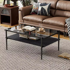 Okak Rectangle Modern Coffee Table with Storage Open Shelves, Tempered Glass Top Practical Side Table for Living Room Dining room