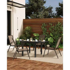 Set di 4 sedie da pranzo impilabili, set di sedie da pranzo per patio con schienale alto, sedie da esterno con tessuto in textilene e struttura in metallo per prato, cortile, terrazza e giardino