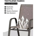 Set di 4 sedie da pranzo impilabili, set di sedie da pranzo per patio con schienale alto, sedie da esterno con tessuto in textilene e struttura in metallo per prato, cortile, terrazza e giardino