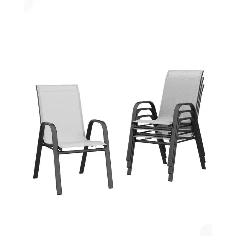 Set di 4 sedie da pranzo impilabili, set di sedie da pranzo per patio con schienale alto, sedie da esterno con tessuto in textilene e struttura in metallo per prato, cortile, terrazza e giardino