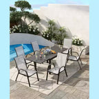 Set di 4 sedie da pranzo impilabili, set di sedie da pranzo per patio con schienale alto, sedie da esterno con tessuto in textilene e struttura in metallo per prato, cortile, terrazza e giardino