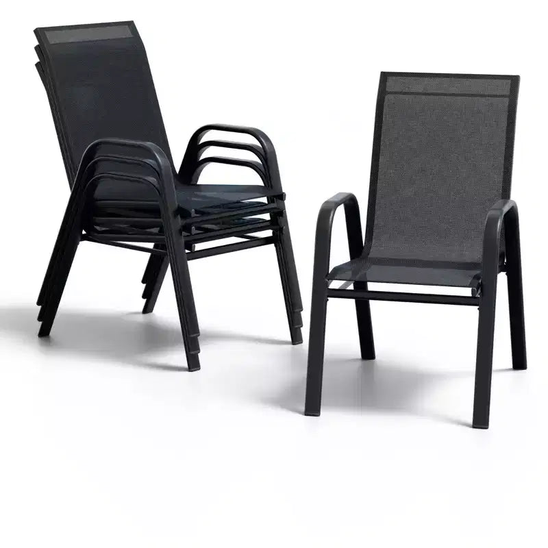 Set di 4 sedie da pranzo impilabili, set di sedie da pranzo per patio con schienale alto, sedie da esterno con tessuto in textilene e struttura in metallo per prato, cortile, terrazza e giardino