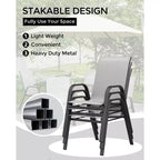 Set di 4 sedie da pranzo impilabili, set di sedie da pranzo per patio con schienale alto, sedie da esterno con tessuto in textilene e struttura in metallo per prato, cortile, terrazza e giardino