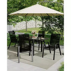 Set di 4 sedie da pranzo impilabili, set di sedie da pranzo per patio con schienale alto, sedie da esterno con tessuto in textilene e struttura in metallo per prato, cortile, terrazza e giardino