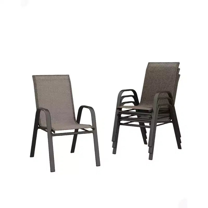 Set di 4 sedie da pranzo impilabili, set di sedie da pranzo per patio con schienale alto, sedie da esterno con tessuto in textilene e struttura in metallo per prato, cortile, terrazza e giardino