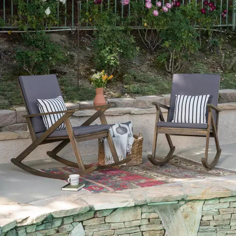 GDFStudio Sally Sedie a dondolo in legno di acacia con cuscini resistenti all'acqua (set da 2)