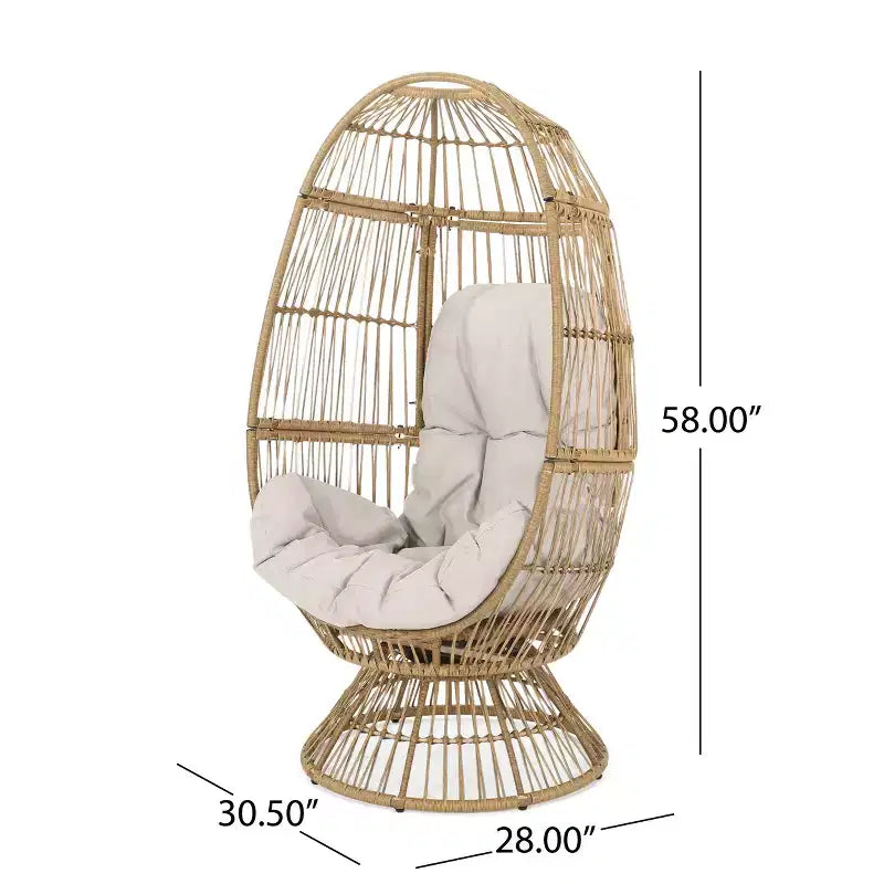 GDFStudio Reeve Sedia a Uovo Girevole da Esterno in Vimini con Cuscino