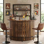 MAYEERTY Arc-Shaped 4-Tier Storage Mini Bar Table, Modern Rustic Home Bar Cabinet with Footrest & MDF Construction