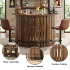 MAYEERTY Arc-Shaped 4-Tier Storage Mini Bar Table, Modern Rustic Home Bar Cabinet with Footrest & MDF Construction