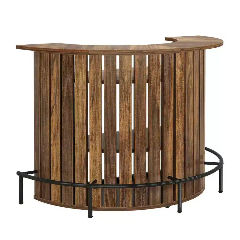 MAYEERTY Arc-Shaped 4-Tier Storage Mini Bar Table, Modern Rustic Home Bar Cabinet with Footrest & MDF Construction