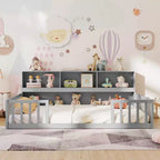 Letto Montessori da pavimento Costway, una piazza e mezza/matrimoniale, con scaffali e libreria integrati, sponde di sicurezza, bianco/grigio