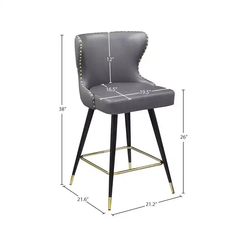 Meridian Furniture,Hendrix Grey Vegan Leather Counter/Bar Stool, Set of 2