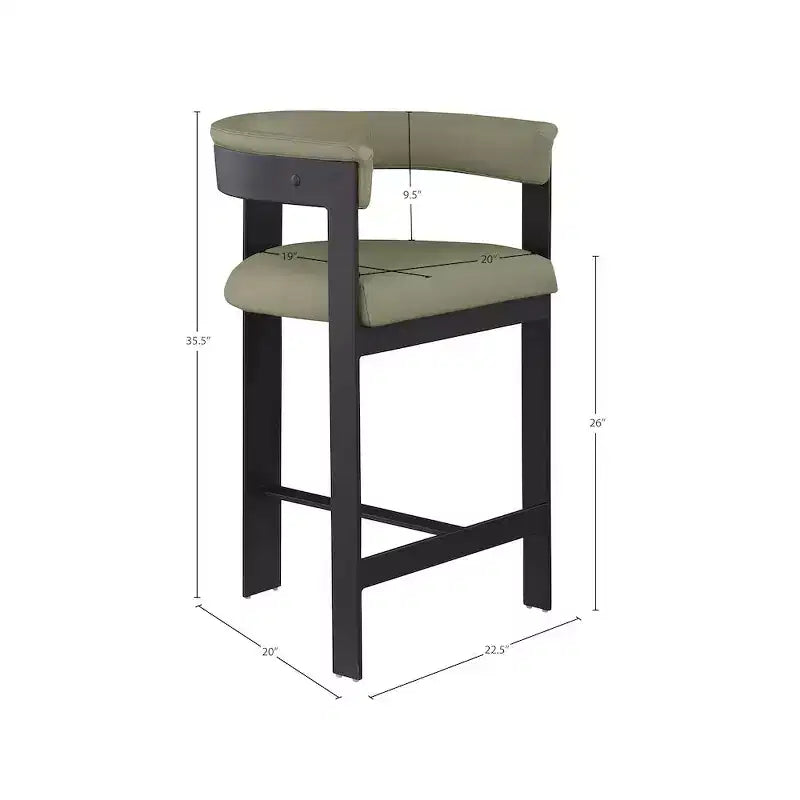Meridian Furniture,Romeo Olive Green Vegan Leather Counter Stool, Set of 2