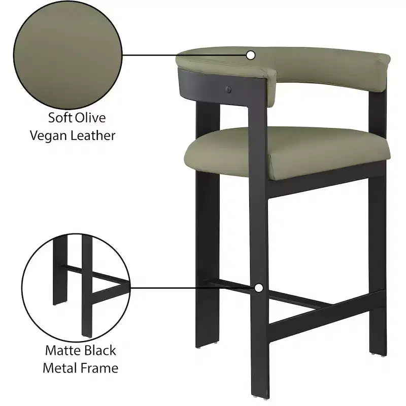 Meridian Furniture,Romeo Olive Green Vegan Leather Counter Stool, Set of 2
