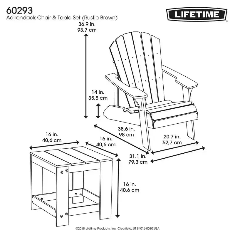 Lifetime Adirondack Chair and Table Combo, Rustic Brown (60293)
