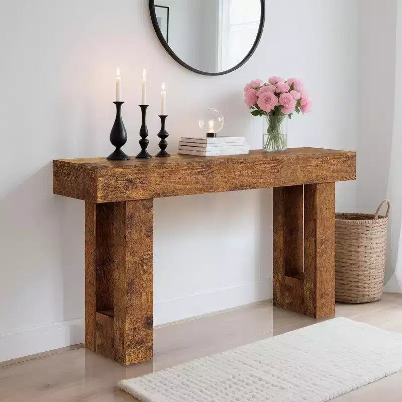 Consolle da 160 cm - Tavolo da Ingresso in Legno Stile Fattoria, Tavolino Vintage da Divano per Soggiorno, Corridoio