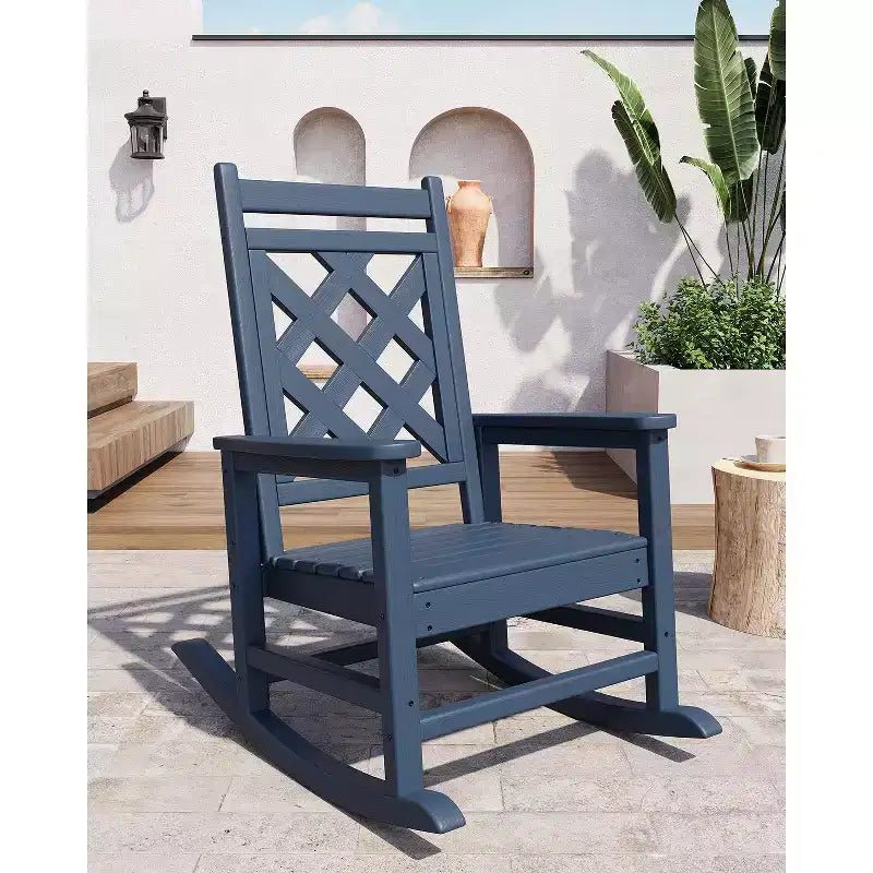 Outdoor Adirondack Rocking Chair - All-Weather HDPE Porch Rocker with High Back, Outdoor Fire Pit Chair for Garden, Lawn, Yard, Patio, Backyard