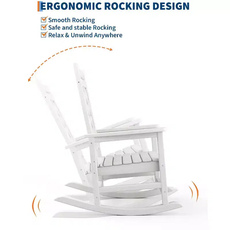 Outdoor Adirondack Rocking Chair - All-Weather HDPE Porch Rocker with High Back, Outdoor Fire Pit Chair for Garden, Lawn, Yard, Patio, Backyard