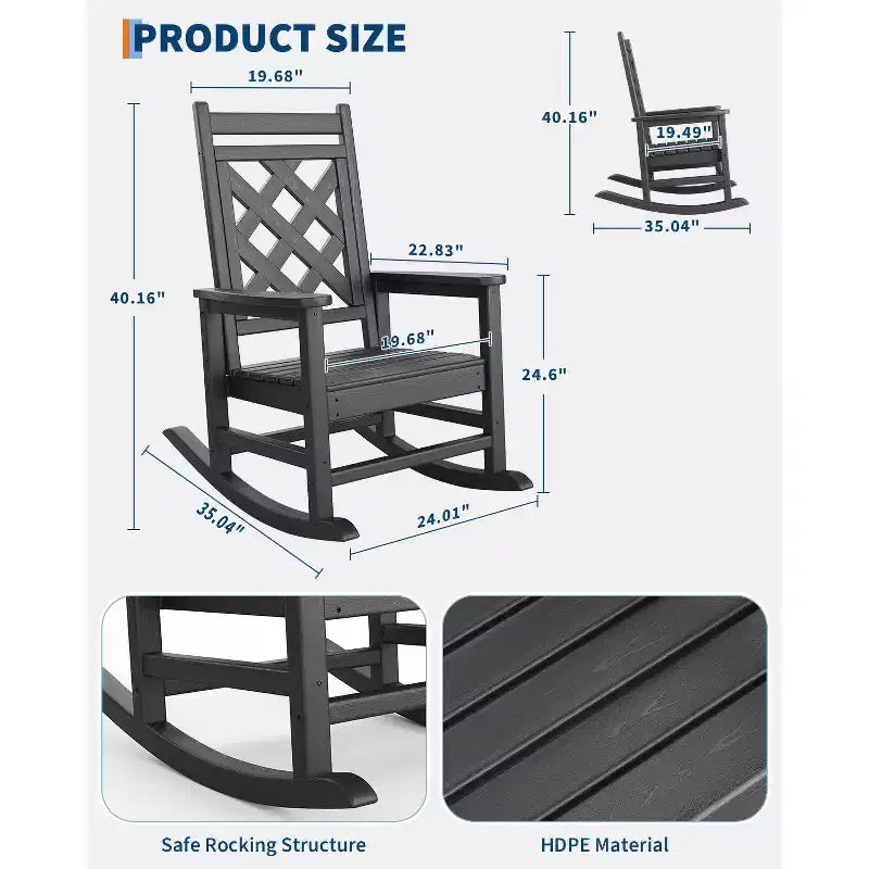 Outdoor Adirondack Rocking Chair - All-Weather HDPE Porch Rocker with High Back, Outdoor Fire Pit Chair for Garden, Lawn, Yard, Patio, Backyard