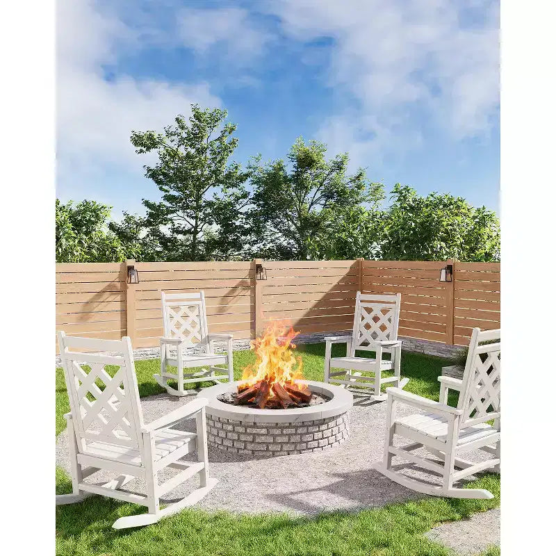 Outdoor Adirondack Rocking Chair - All-Weather HDPE Porch Rocker with High Back, Outdoor Fire Pit Chair for Garden, Lawn, Yard, Patio, Backyard