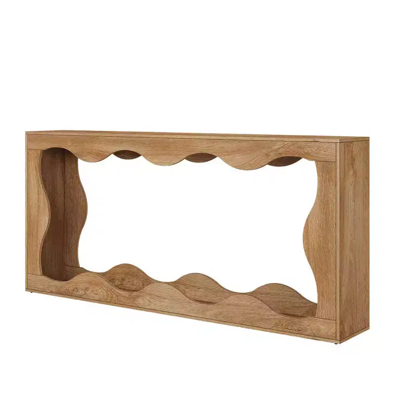 MAYEERTY 63 Wavy Scalloped 2-Tier Console Table, Retro Farmhouse Entryway Table with Natural Wood Grain