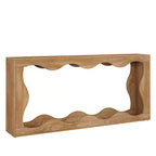 MAYEERTY 63 Wavy Scalloped 2-Tier Console Table, Retro Farmhouse Entryway Table with Natural Wood Grain